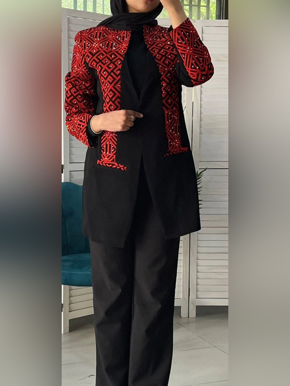 Embroidered Palestinian Jacket with Rhinestones
